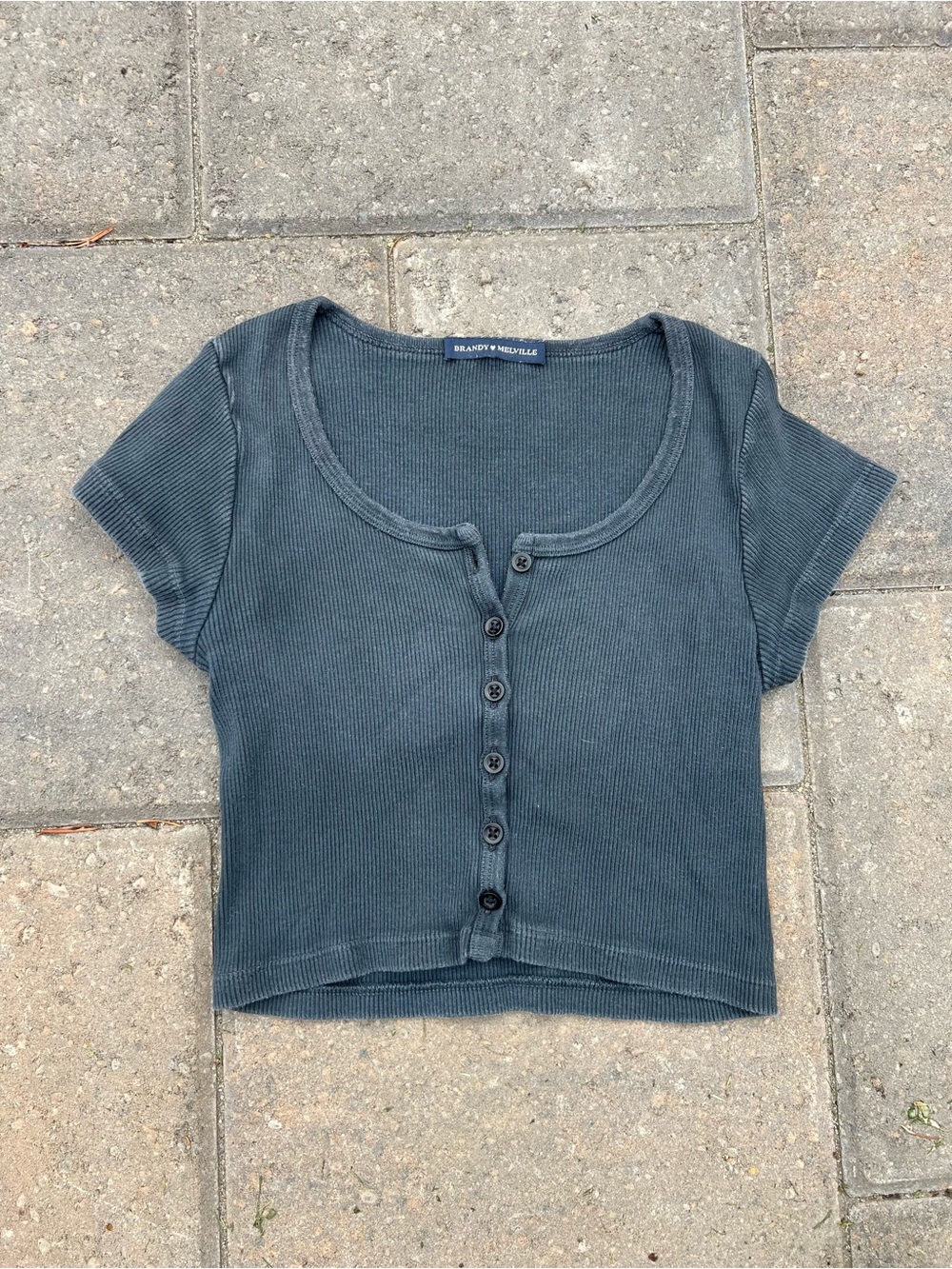 Brandy Melville Dark Gray Ribbed Henley Crop Top One Size